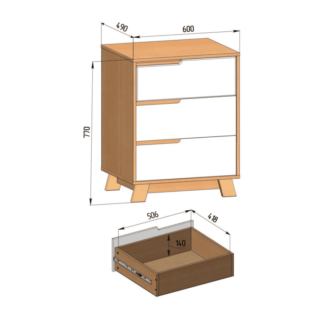 Dětská komoda Lussi Gekko Kids, 60x49x80cm, Bílá / Přírodní Buk